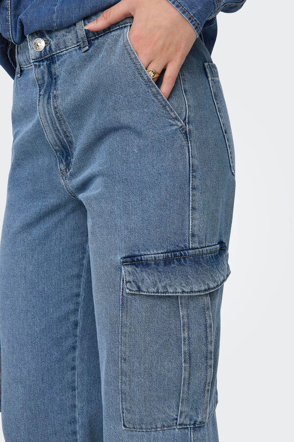 Springfield High-rise cargo jeans svetloplava