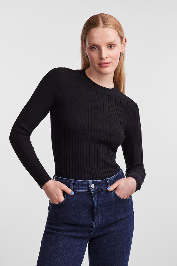 Springfield Basic jersey-knit jumper with ribbed construction and round neck. Long sleeves. black