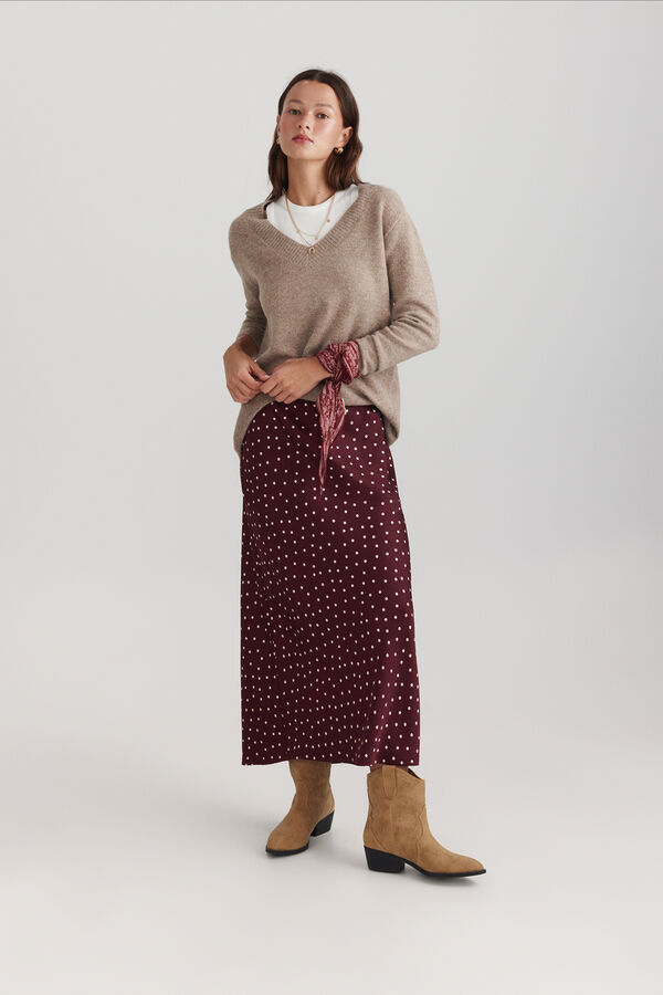 Springfield Falda sat&eacute;n estampada burdeos