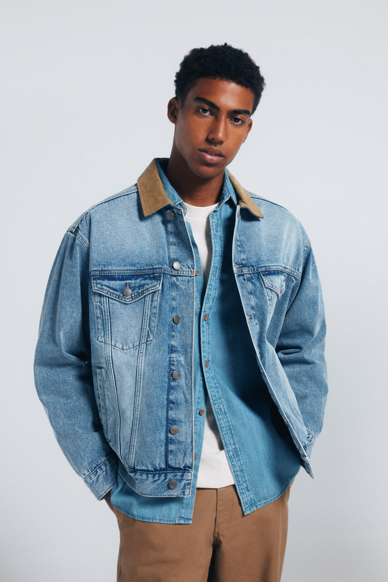 Springfield Oversized denim jacket with contrast neck