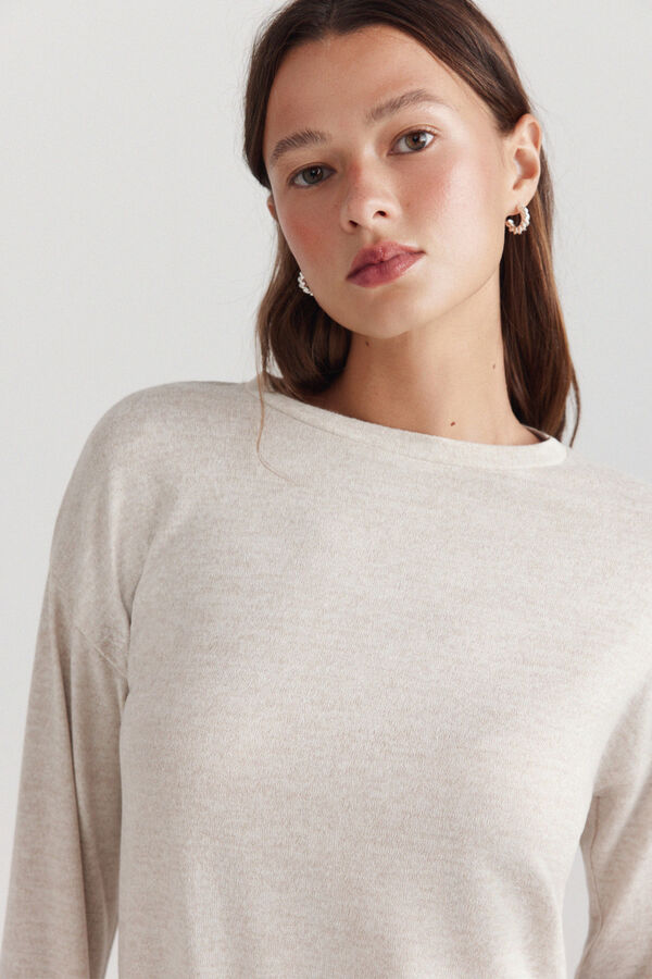 Springfield Long sleeve mixed fabric T-shirt nude