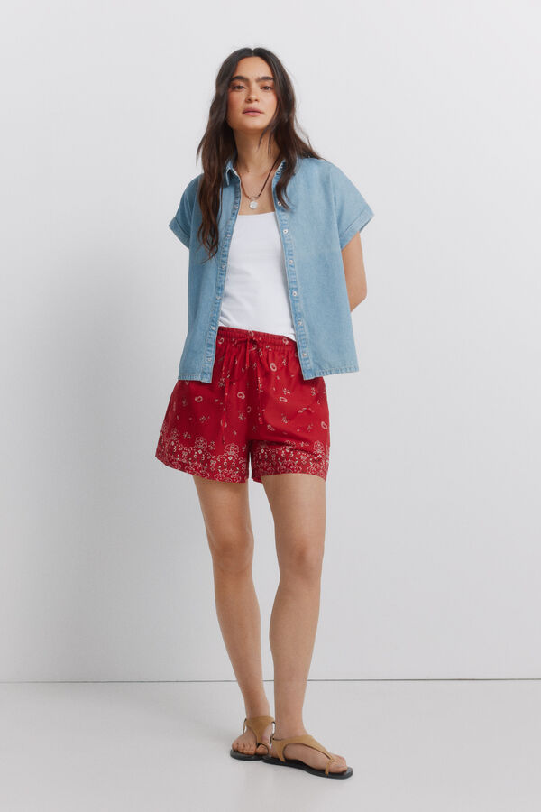 Springfield Camisa denim de manga curta azul