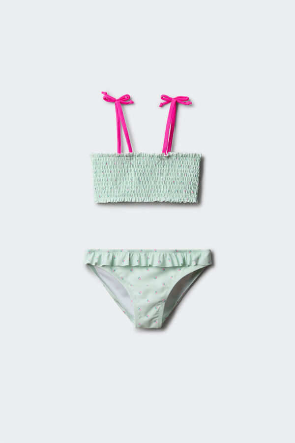 Springfield Kids Bikini za devojčice sa cvetnim dezenom i teksturom saća Zelena