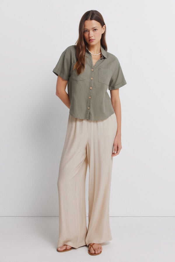 Springfield Linen short sleeve shirt beige