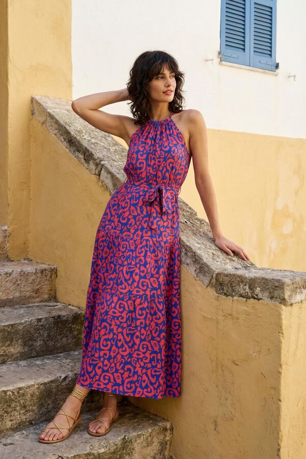 Trendyol Halterneck long dress pink