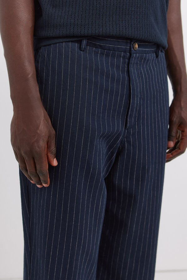 Springfield Striped linen straight fit chinos blue