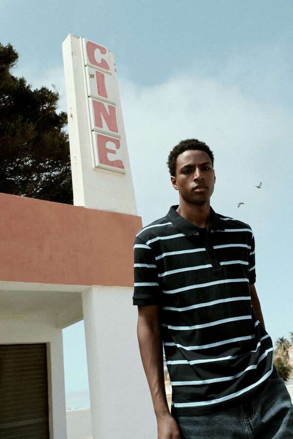 Inside Striped short sleeve polo shirt blue