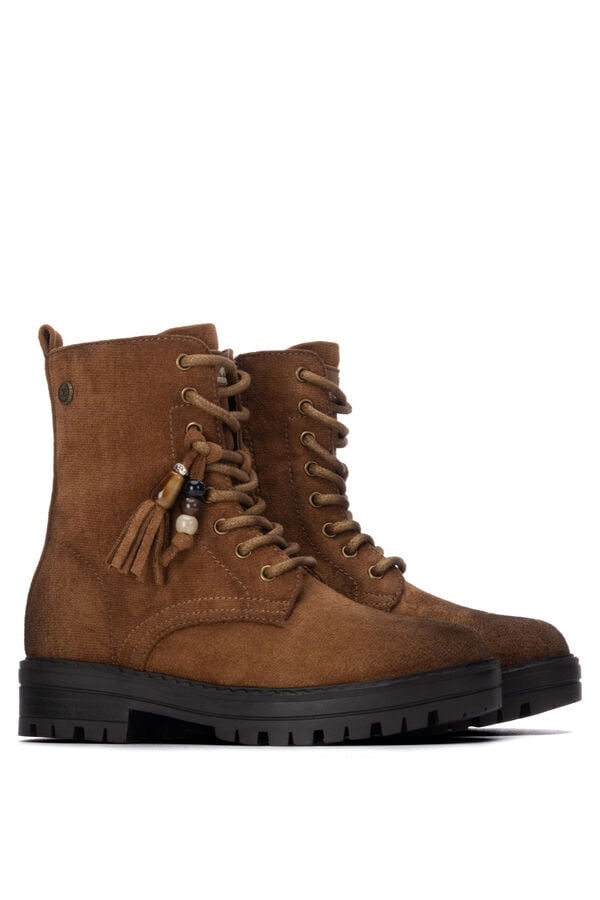 XTI Kids Military lace-up and zip fastening ankle boots nude