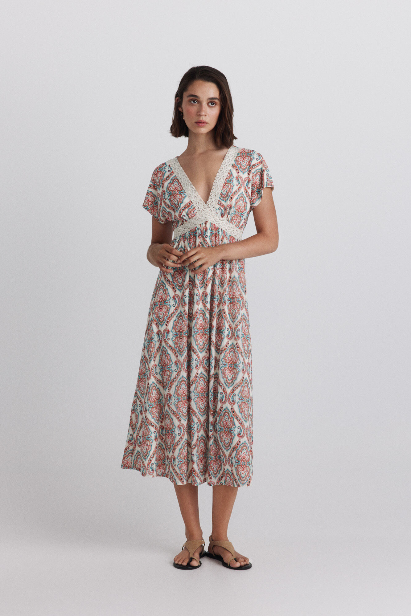 Springfield Border print short sleeve midi dress