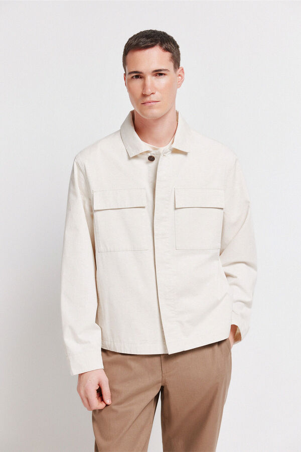 Springfield Sobrecamisa lino algod&oacute;n overshirt fit blanco