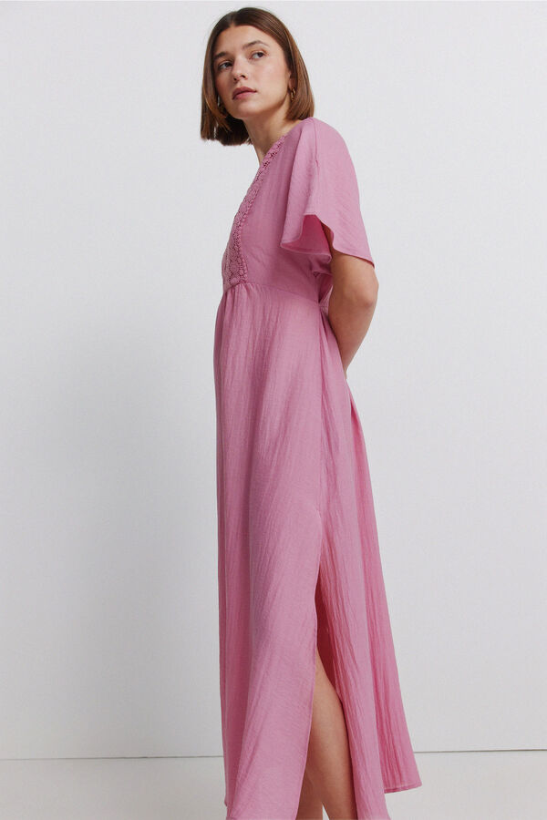 Springfield Embroidered caftan midi dress pink