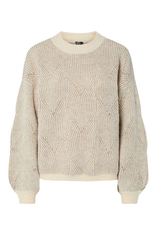 Pieces Jersey contraste pu&ntilde;os cuello beige