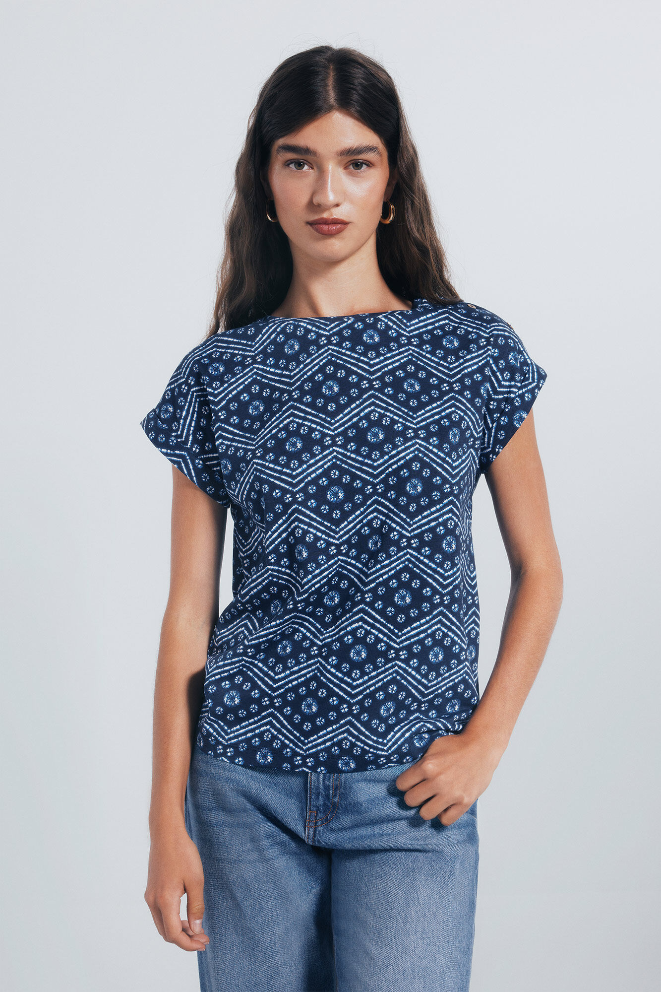 Springfield Printed buttons up shoulder t-shirt