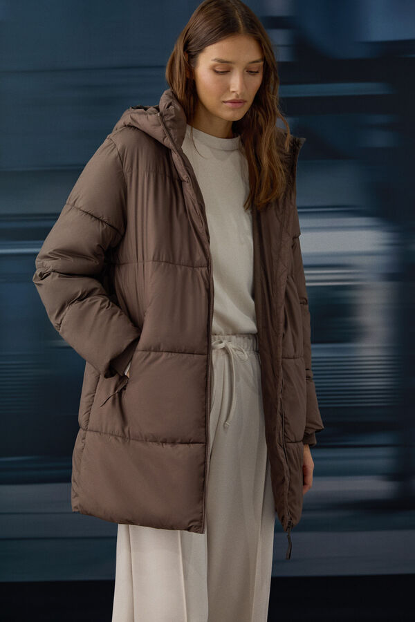 Springfield Water-resistant midi puffer jacket brown