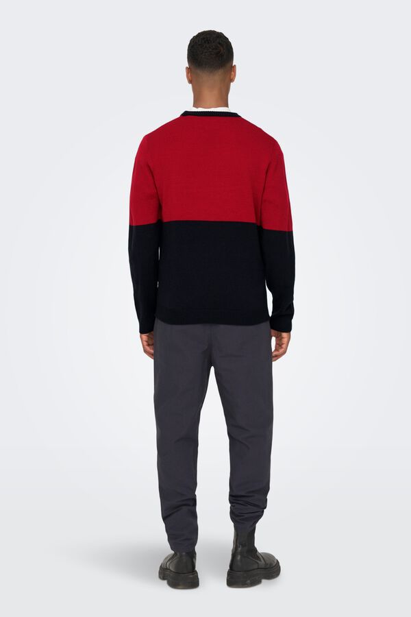 Only & Sons Rundhals-Pullover mit Weihnachtspr&auml;gung Rot