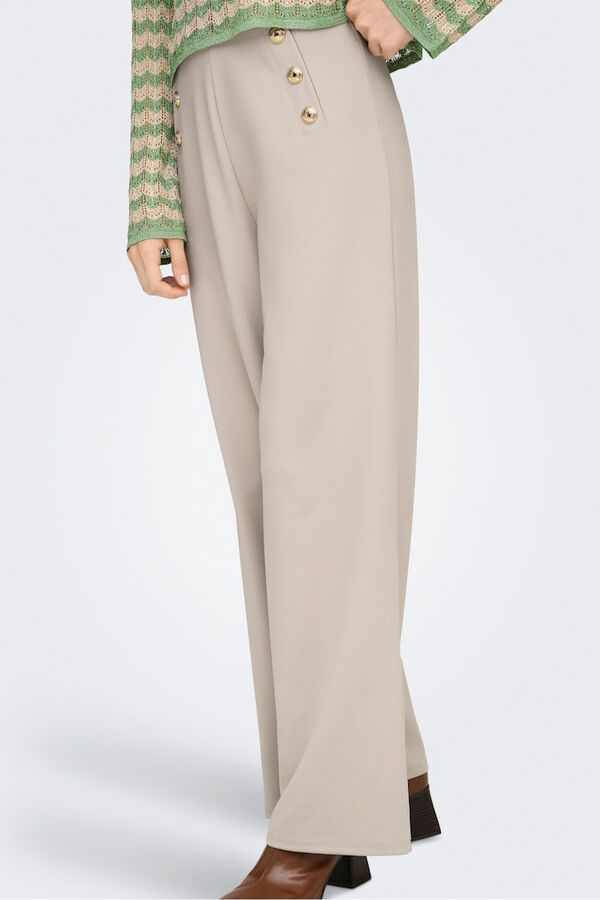 Only Wide-Leg-Hose mit Kn&ouml;pfen Beige