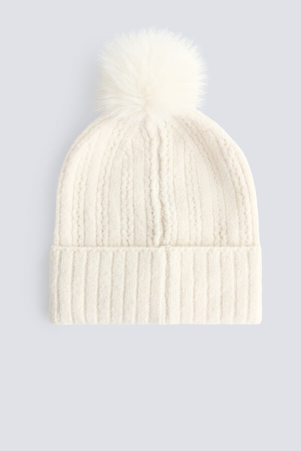 Springfield Pom pom knit beanie white
