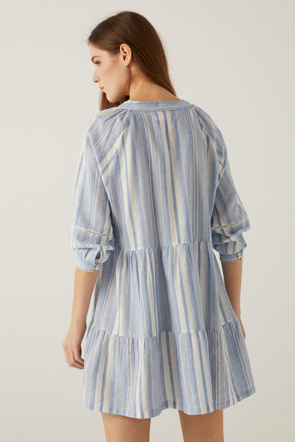 Springfield Organic cotton and linen multicolour striped dress  bluish