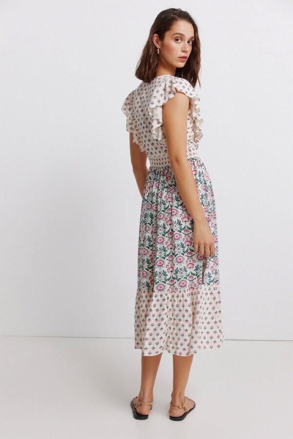 Springfield Vestido midi estampado com folhos branco