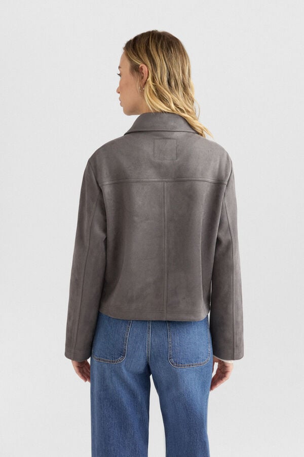 Springfield Faux suede jacket with pockets grey