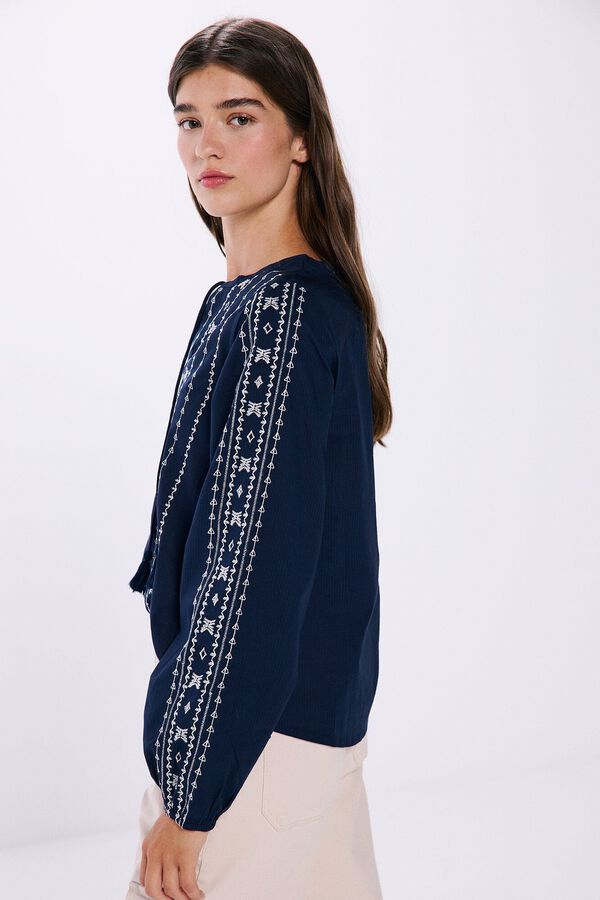 Springfield Boho embroidered borders blouse blue