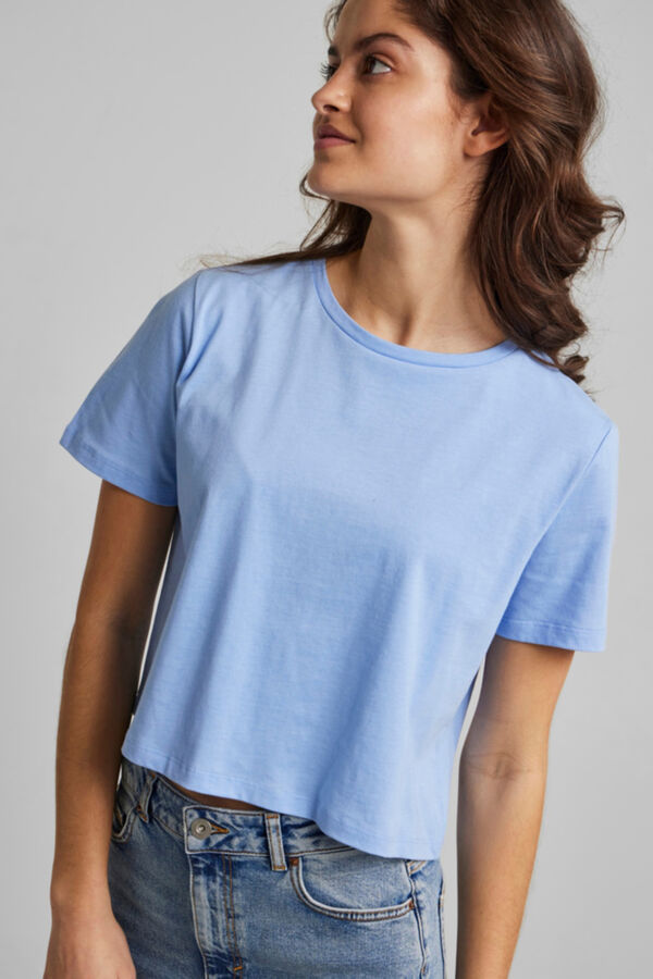 Springfield Cropped cotton T-shirt bleuté