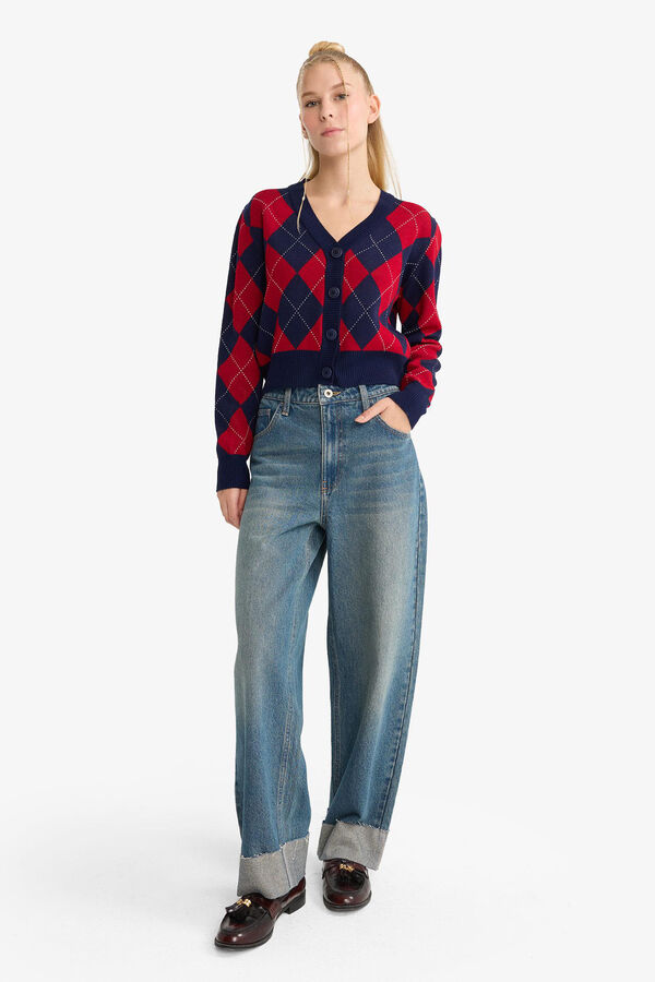 DeFacto C&aacute;rdigan de rombos azul