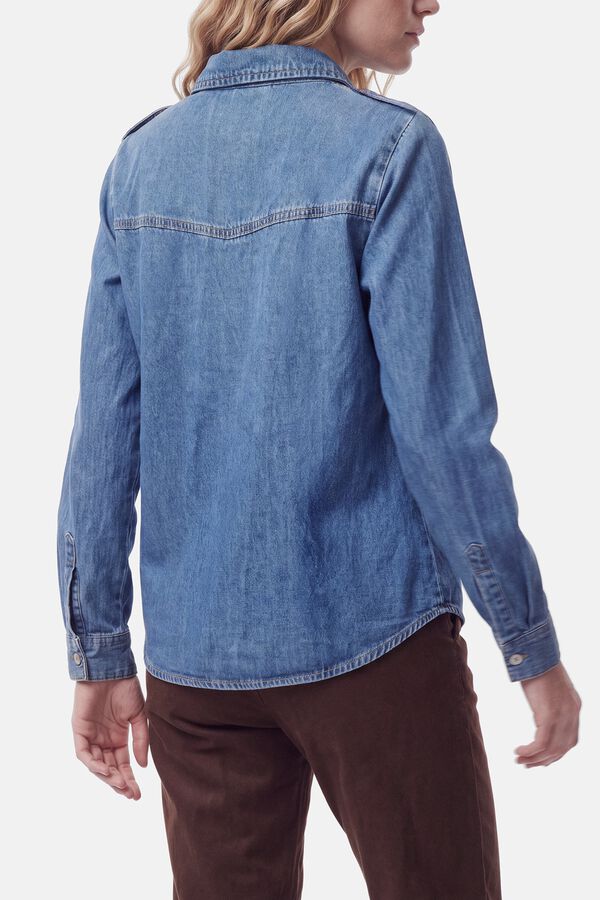 Pieces Denim shirt with ruffles blue