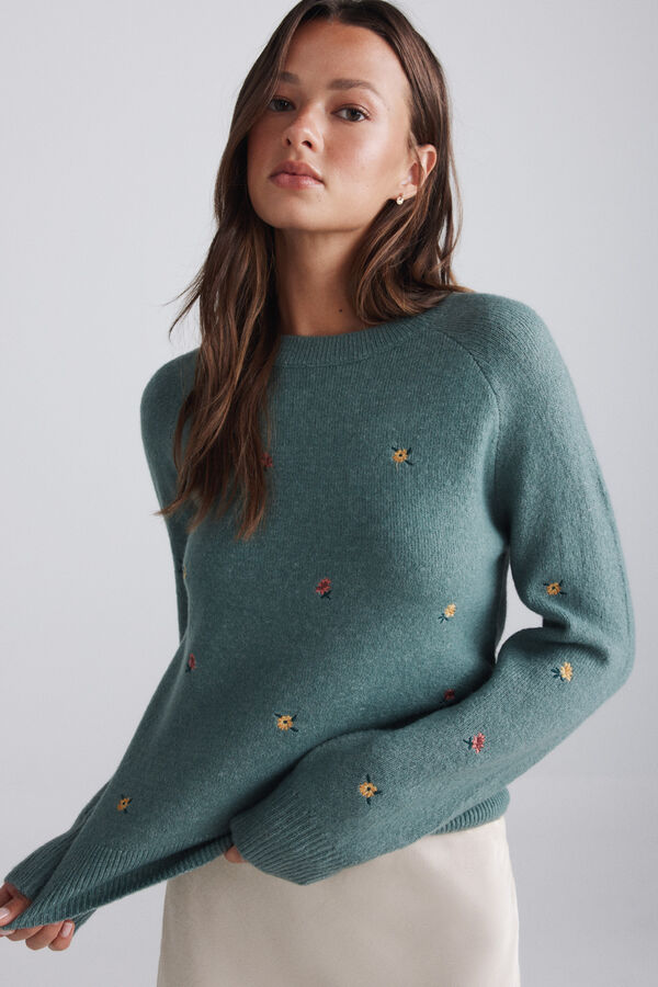 Springfield Floral embroidered jumper green