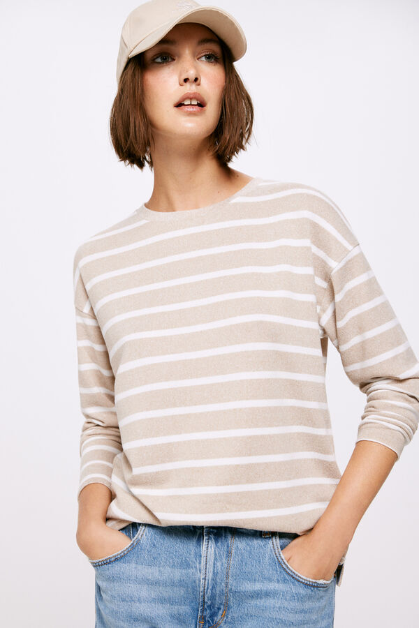 Springfield Striped cut jersey-knit T-shirt light gray