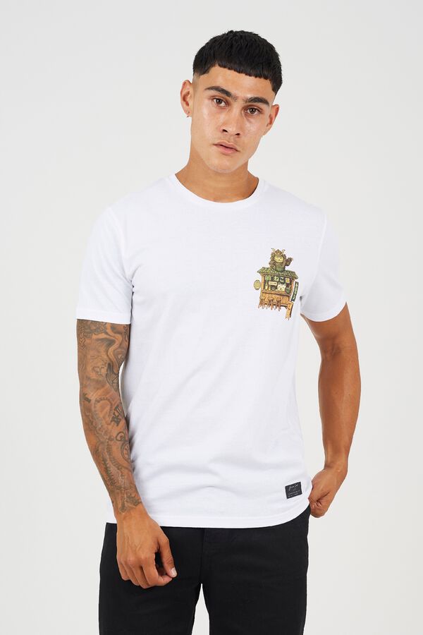 Brave Soul Oriental print short sleeve T-shirt white
