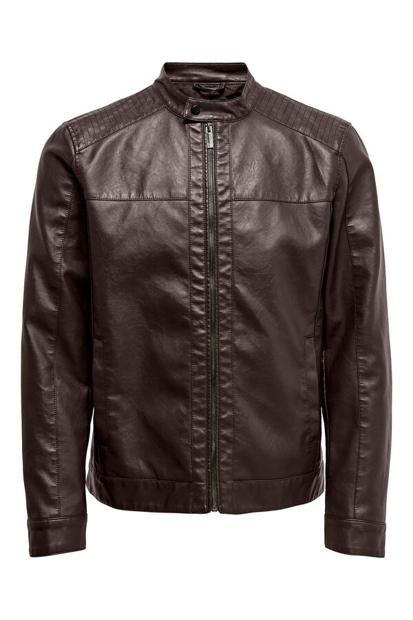 Only & Sons Faux leather biker jacket grey
