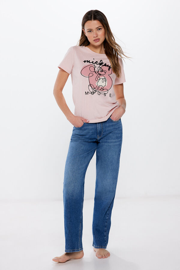 Springfield Reljefna majica Mickey Mouse ružičasta