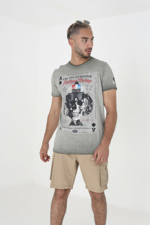 Brave Soul Camiseta calavera manga corta kaki