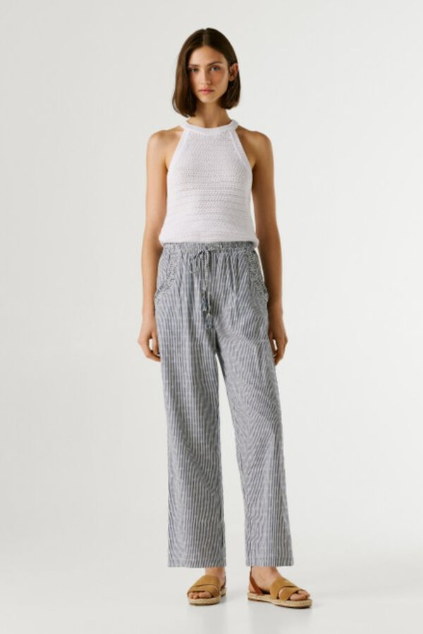 Pepe Jeans Pantal&oacute;n largo cintura el&aacute;stica azul