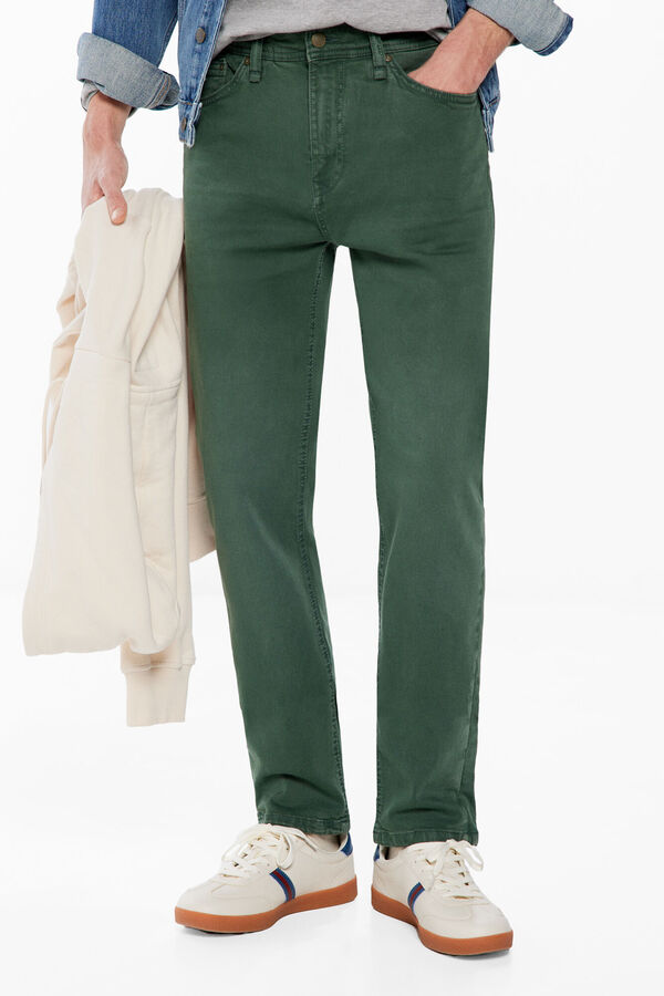 Springfield Uske isprane hlače u boji s 5 džepova zelena