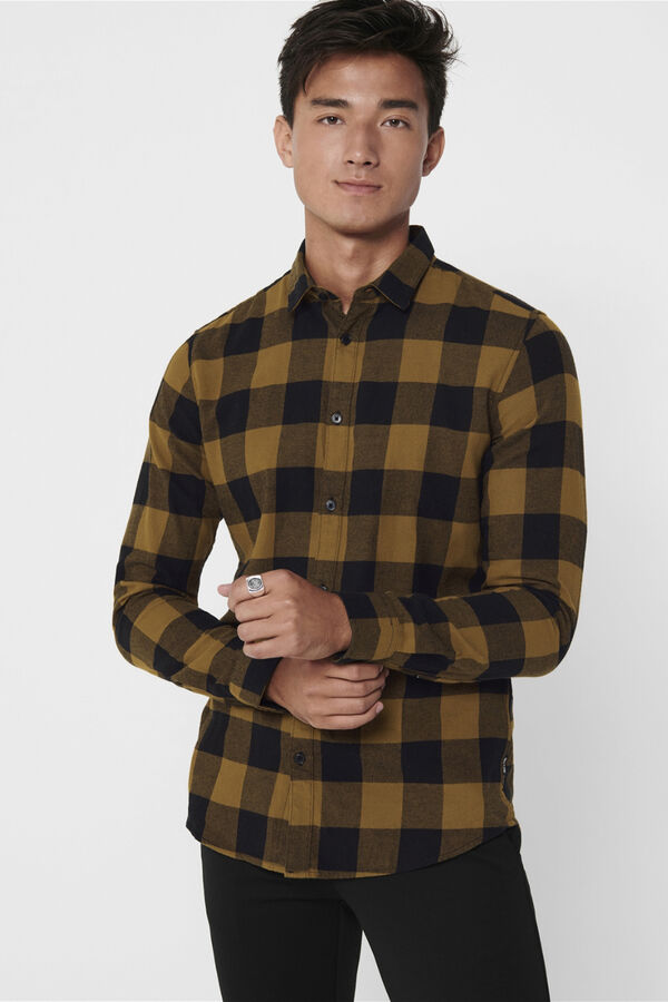 Springfield Men's long sleeve sleeved checkered shirt brown