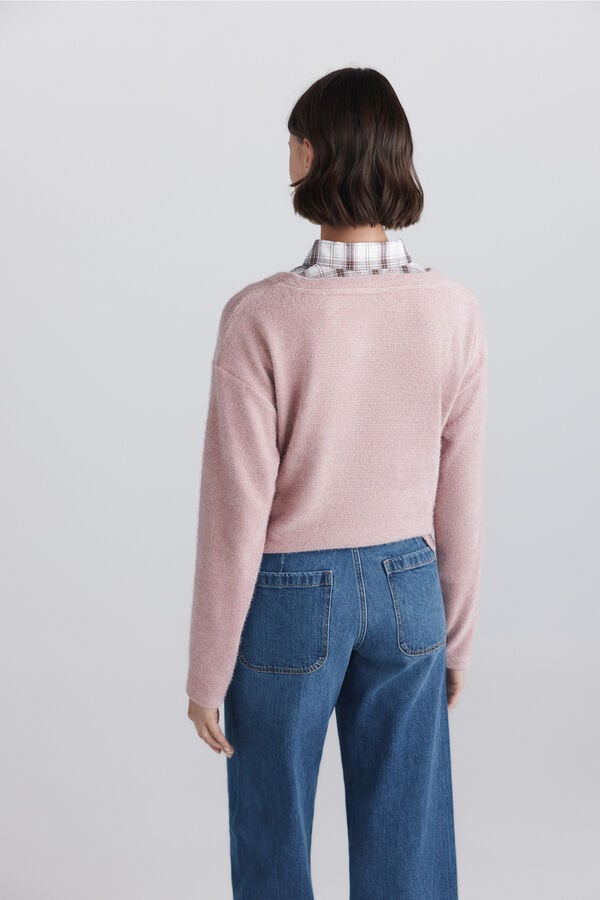 Springfield Plaid fine knit jumper pink