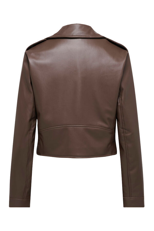 Only Chaqueta biker piel vegana marr&oacute;n
