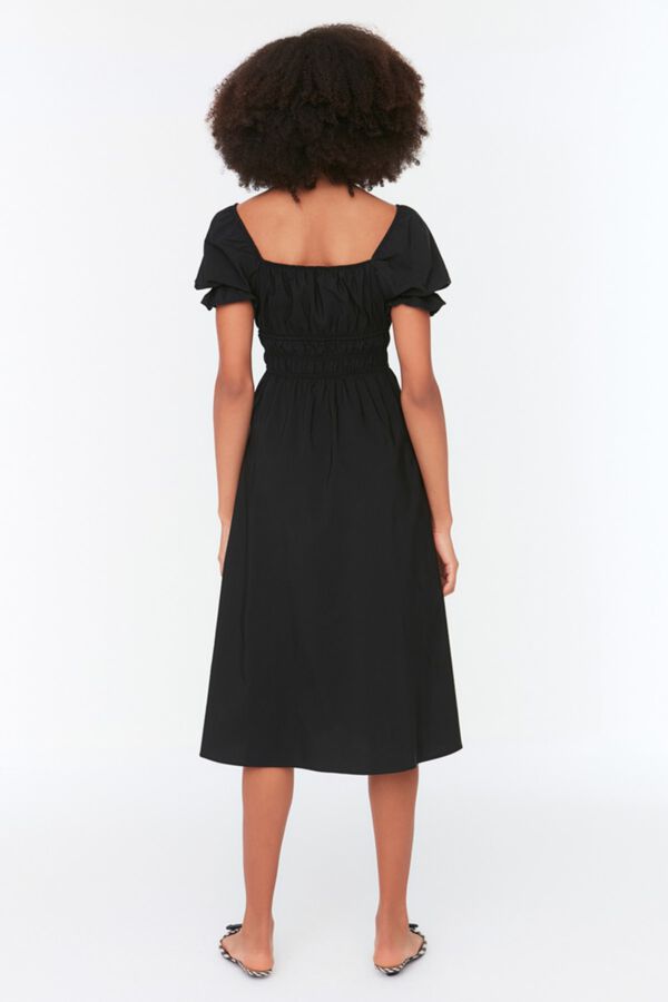 Trendyol Vestido midi com mangas bufantes preto