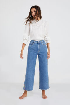 Springfield Sustainable wash embroidered side culotte jeans steel blue