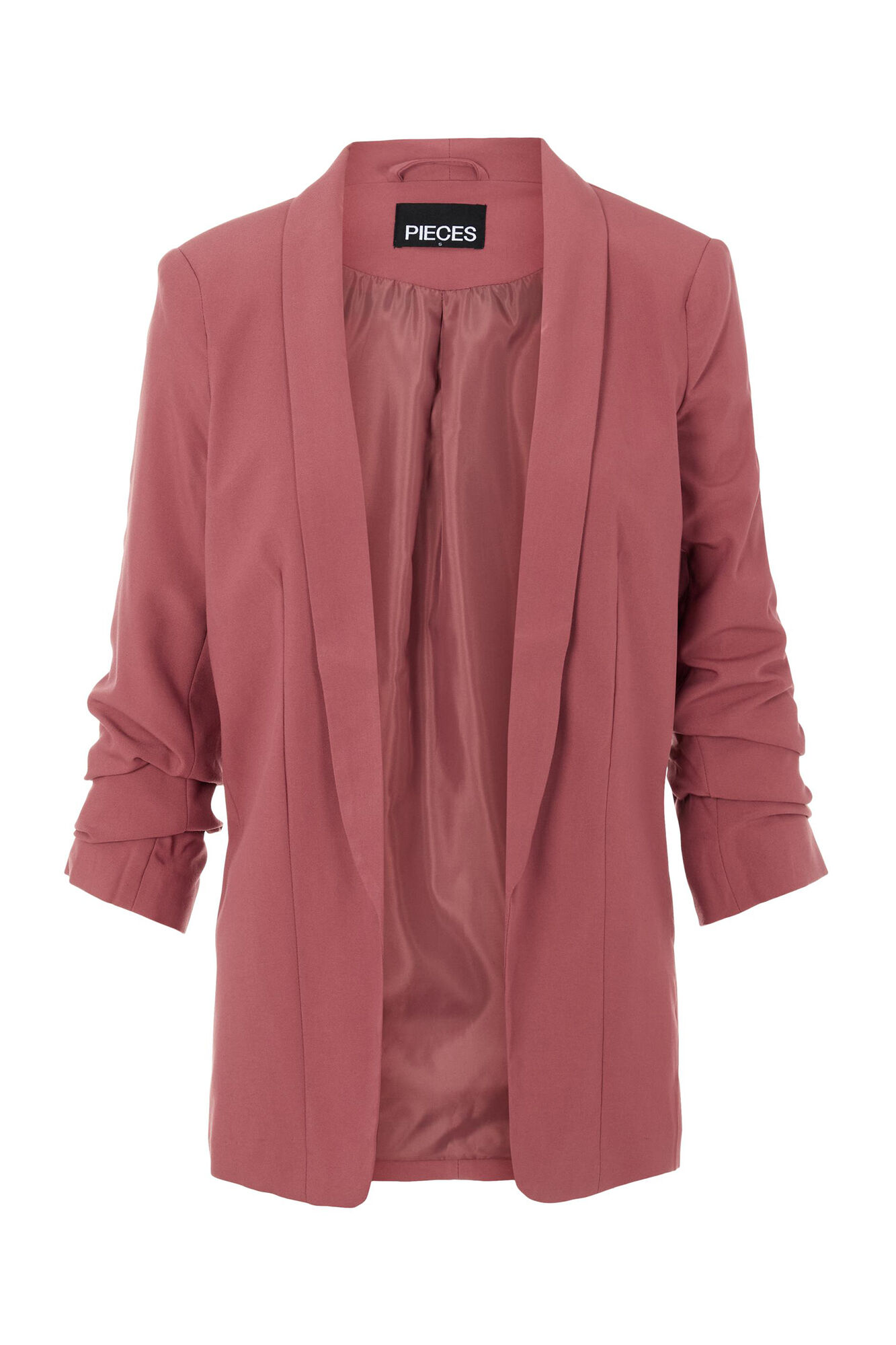 Pieces Blazer mit 3/4-&Auml;rmeln, Revers und gerafften &Auml;rmeln. Ohne Kn&ouml;pfe.
