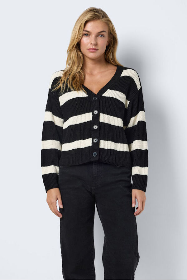 Noisy May Streifen Strickjacke mit V- Ausschnitt Schwarz