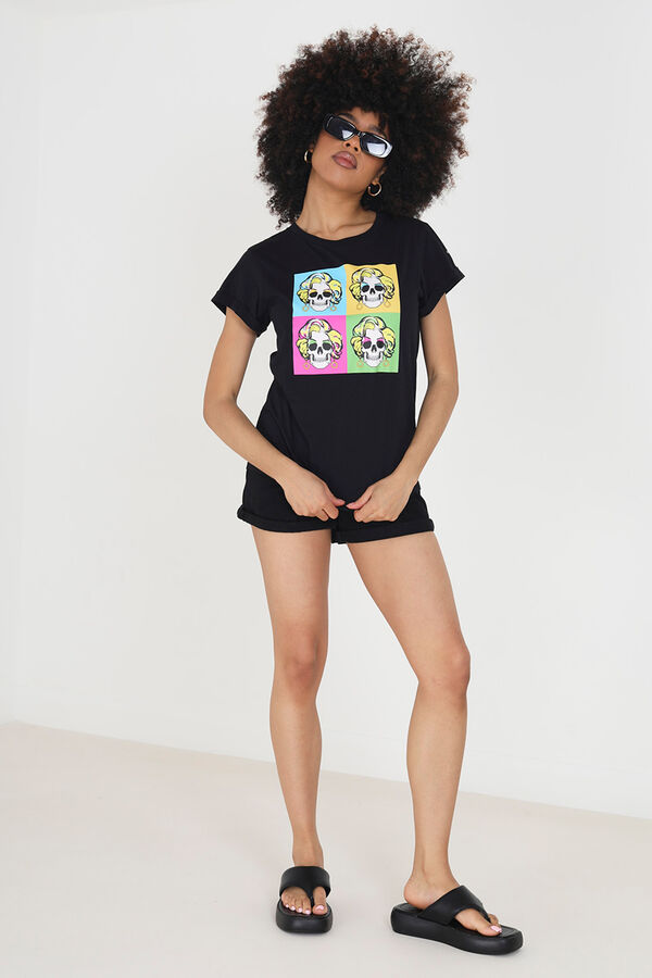 Springfield Printed T-shirt with short sleeves crna