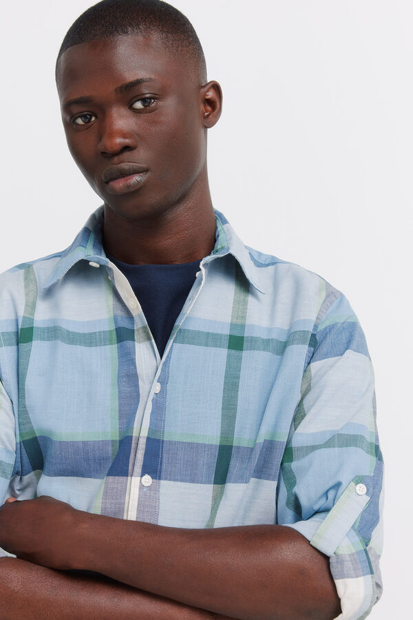 Springfield Cotton lightweight plaid shirt blue