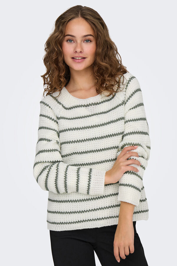 JDY Jersey de raglan de manga larga y cuello redondo blanco