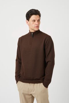 Brave Soul Camisola texturizada com meia fecho-&eacute;clair castanho