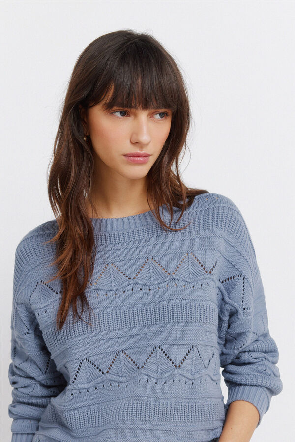 Springfield Pointelle jersey-knit jumper blue