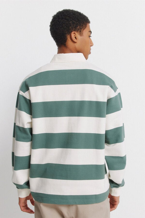 Springfield Striped long sleeve rugby polo shirt white