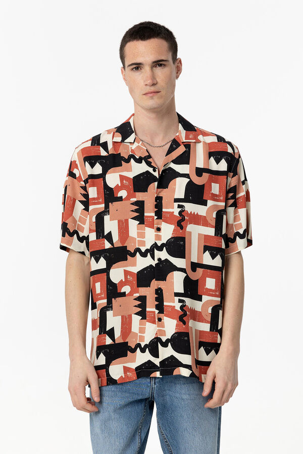 Springfield Relaxed fit printed shirt camel